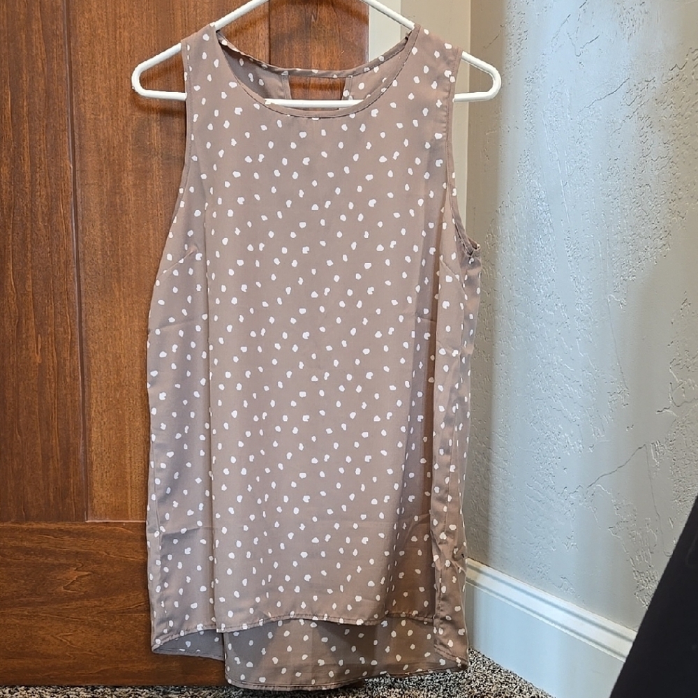 Polka Dot Sleeveless Top - Brown and White